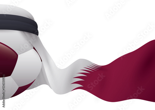 View of a soccer ball with keffiyeh and Qatar flag, Vector illustration