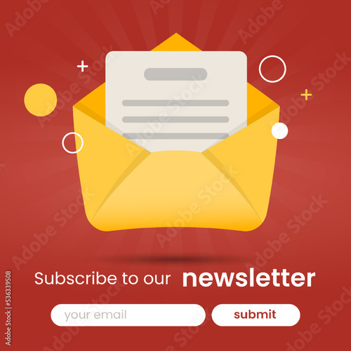 Modern yellow newsletter illustration with red background