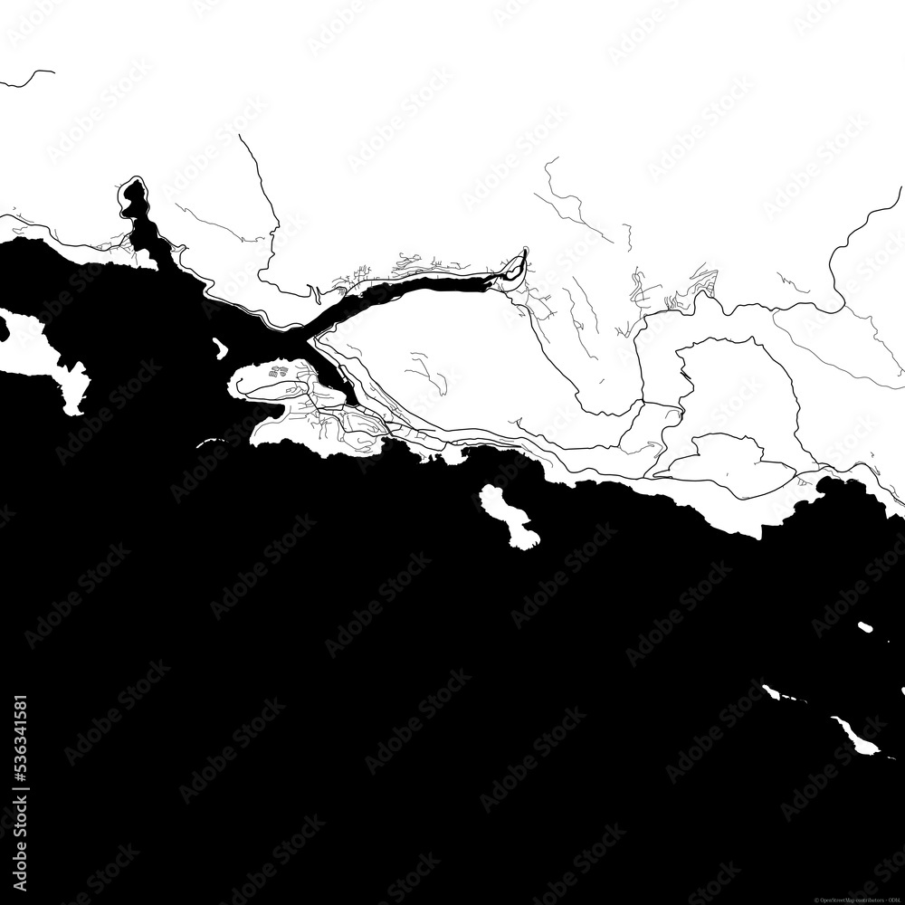 Area map of Dubrovnik Croatia with white background and black roads