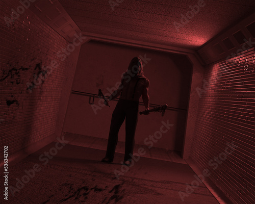Tapet 3d illustration of a masked serial killer or crazed murderer holding an axe and