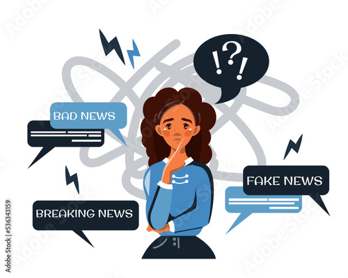 A young African-American woman is disappointed by bad news. Vector