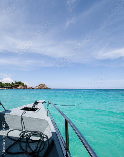 View from the boat overlooking turquoise sea. vacation concept.
