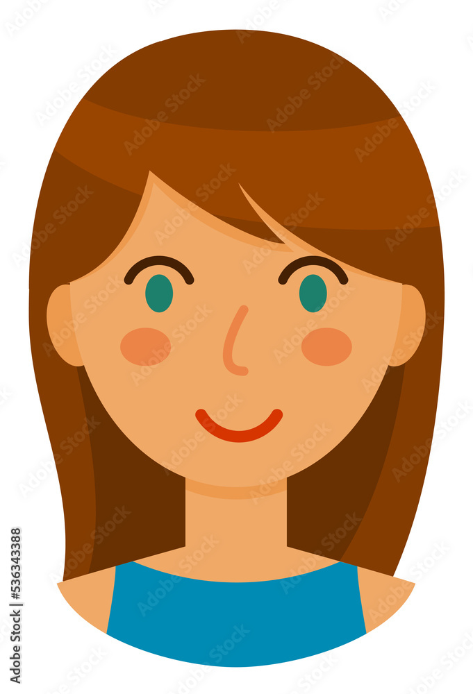 Avatar of brunette woman, PNG isolated on transparent background