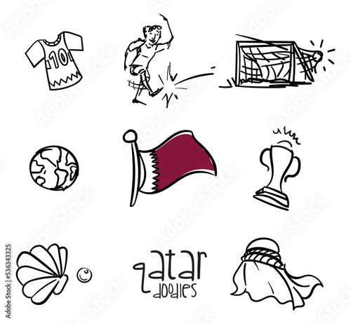 Funny doodles to commemorate soccer event in Qatar, Vector illustration