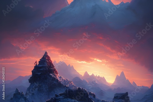 Sunrise in the winter mountains.