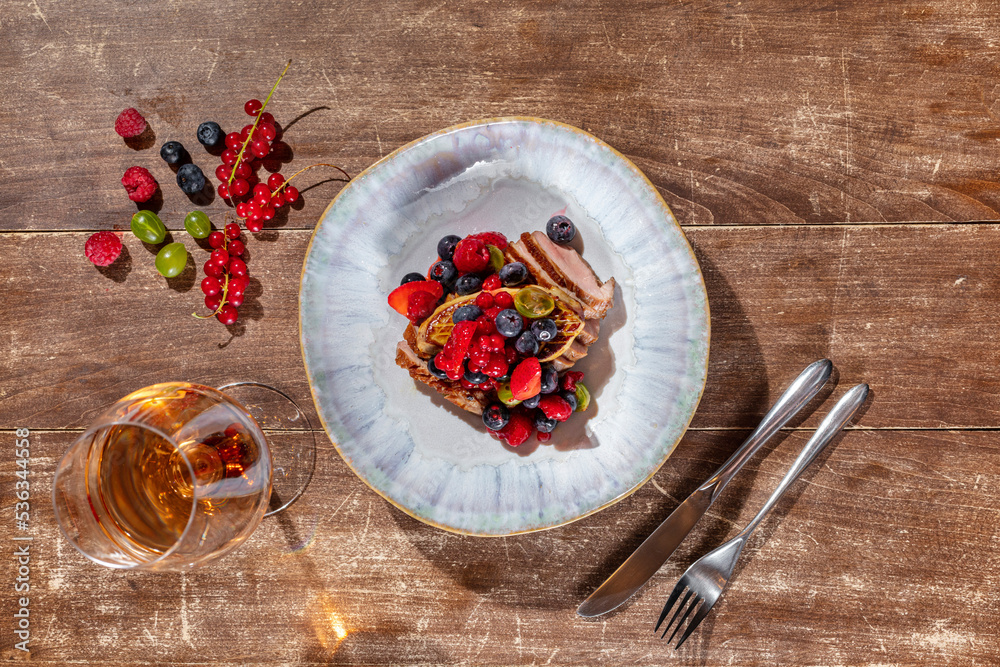 Duck breast with foie gras and berries Duck breast with foie gras and berries