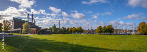 Photography Harbor park with ship museum Vasa a colorful sunny autumn day in Stockholm a col