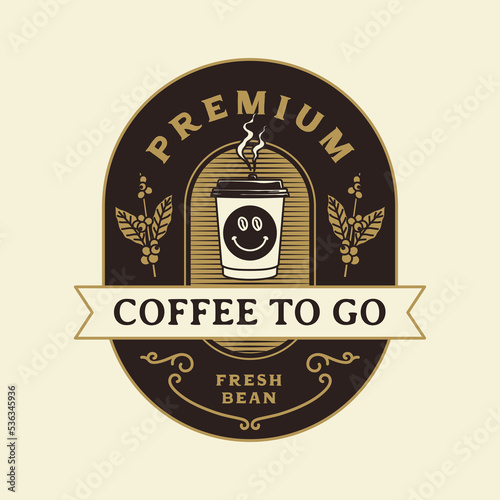 Coffee Shop Vintage Luxury Frame Logo Badge with Flourish Victorian Ornament