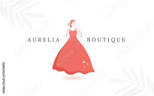 Lady pink dress logo. fashion and lifestyle boutique brand symbol identity design
