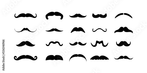 Moustache icon set. Collection of cartoon barber silhouette hairstyle. Hipster vector flat.