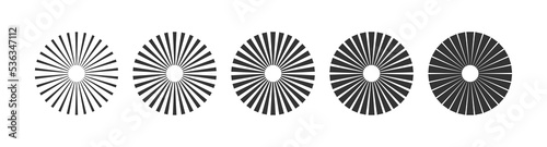 Sunburst radial stripes icon set. Circle sunburst symbol. Sign starburst vector flat.