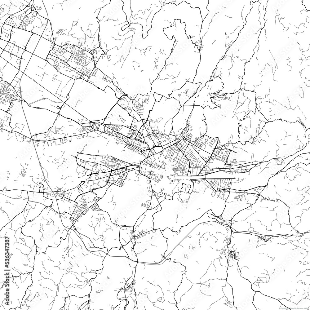 Area map of Florence Italy with white background and black roads Area map of Florence Italy with white background and black roads