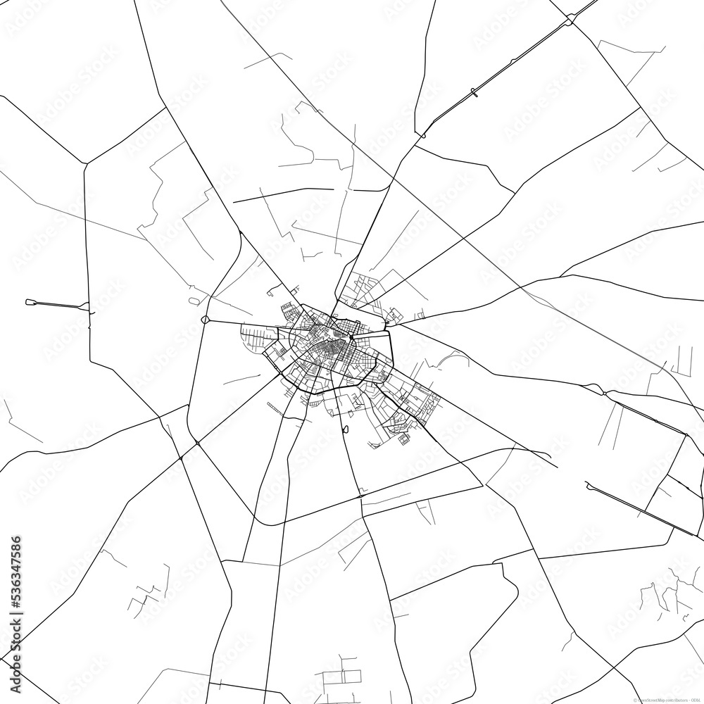 Area map of Foggia Italy with white background and black roads