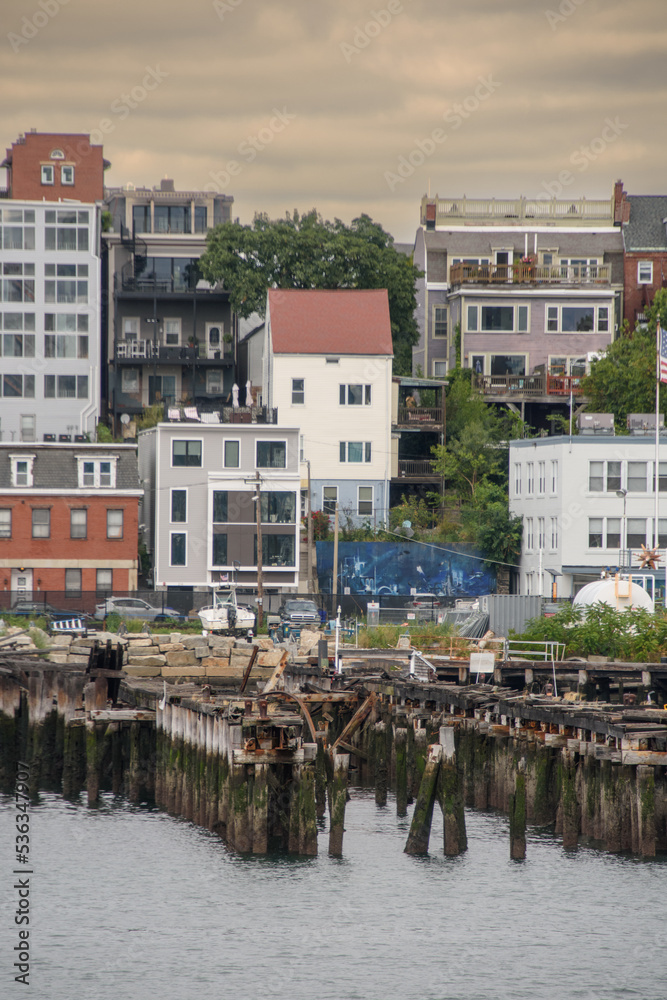 Boston, Massachusetts, USA, city view from the river near the harbor