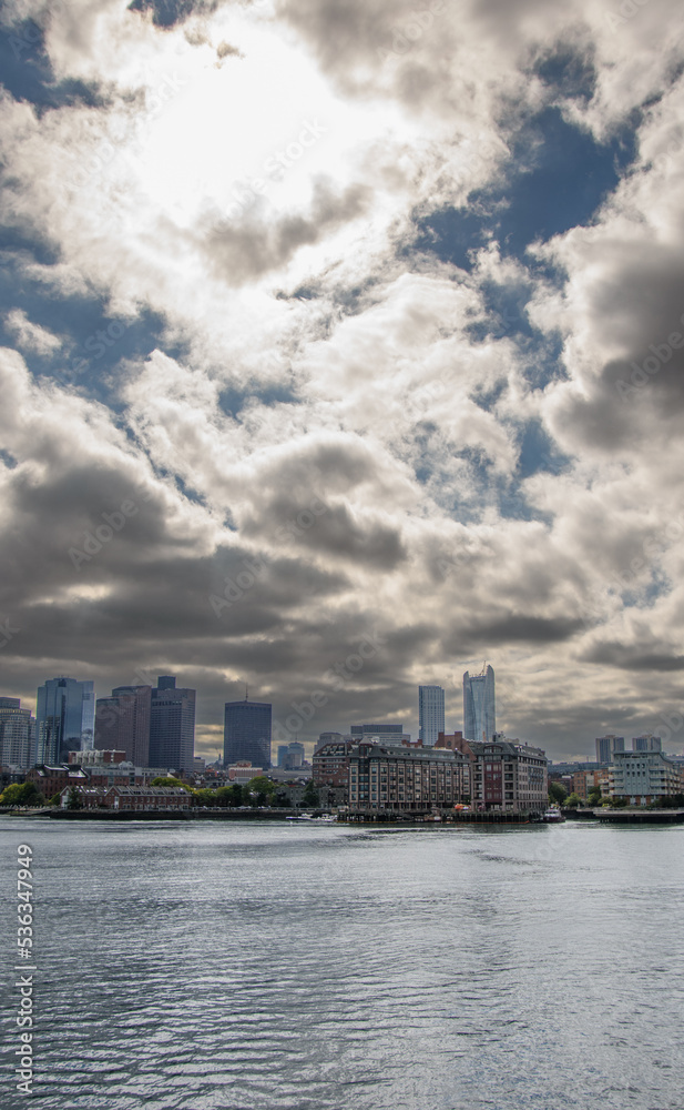 Boston, Massachusetts, USA, city view from the river near the harbor