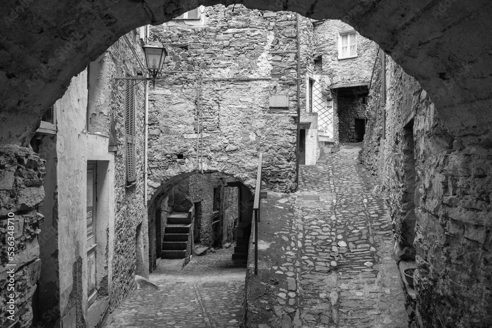 View of the old houses of the village of Buggio (Imperia Province, Liguria Region, Northern Italy). Old medieval town, is located above the Maritime Alps, near the Italy-French borders. View of the old houses of the village of Buggio (Imperia Province, Liguria Region, Northern Italy). Old medieval town, is located above the Maritime Alps, near the Italy-French borders.