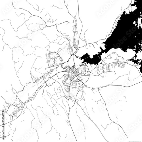 Area map of Gaevle Sweden with white background and black roads photo