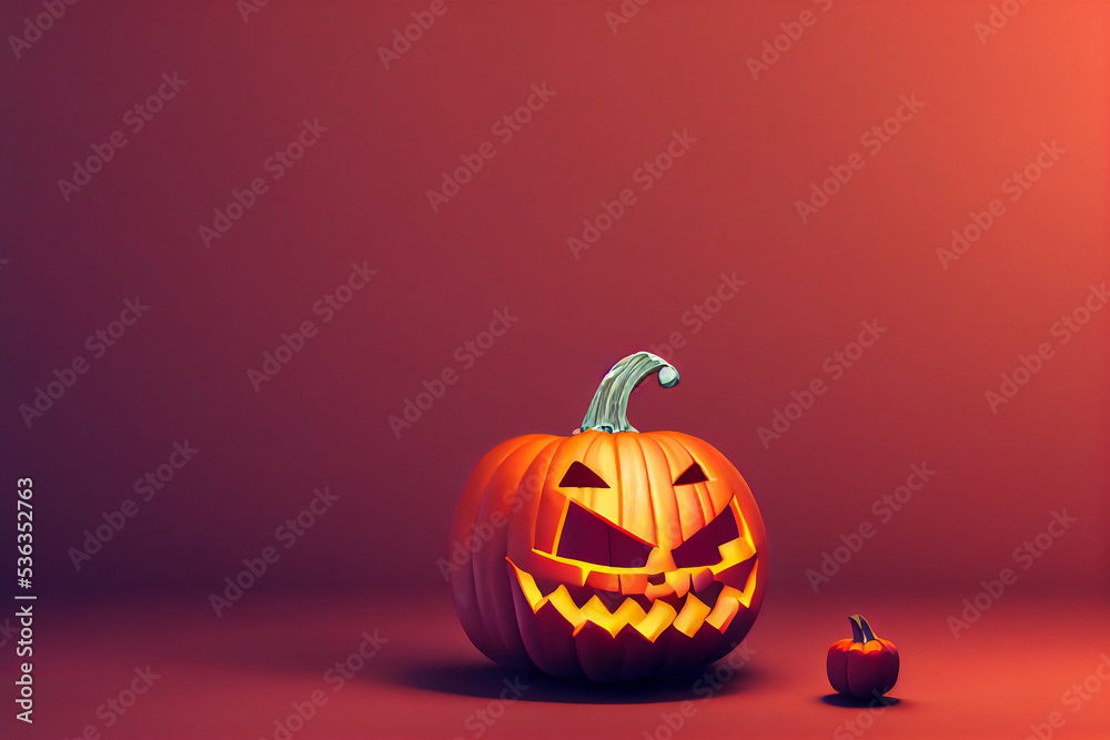 Halloween pumpkin isolated on an orange background, 3d illustration