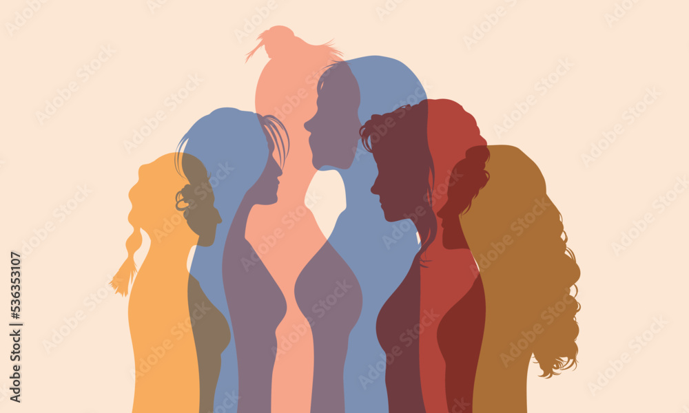 Multi-ethnic group of women who share information and ideas. Networking and communication between women of different cultures. 