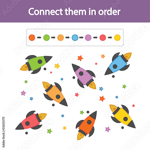 Game for the development of logic for children. Connect according to the sample according to the color.