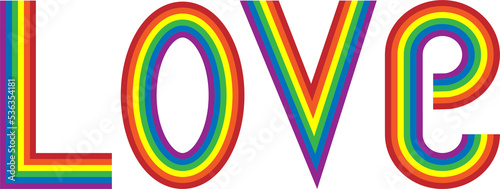 Word Love in LGBT rainbow color stripe. To celebrate pride month, gay, lesbian, homosexual pride culture and transgender community. 