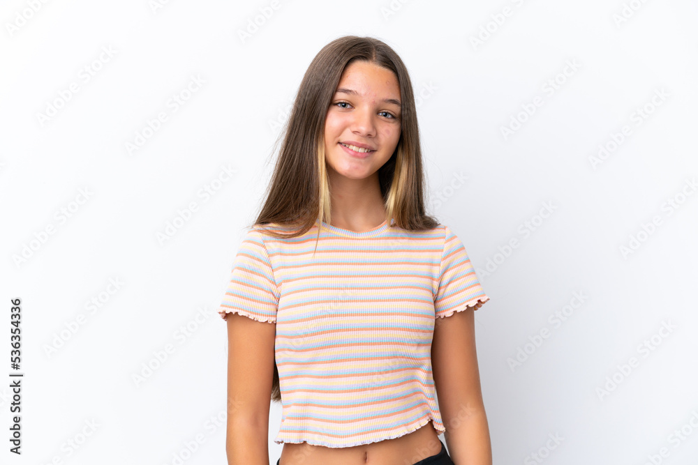 Little caucasian girl isolated on white background laughing Little caucasian girl isolated on white background laughing