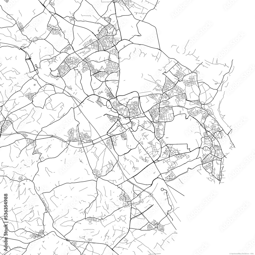 Area map of Heerlen Netherlands with white background and black roads