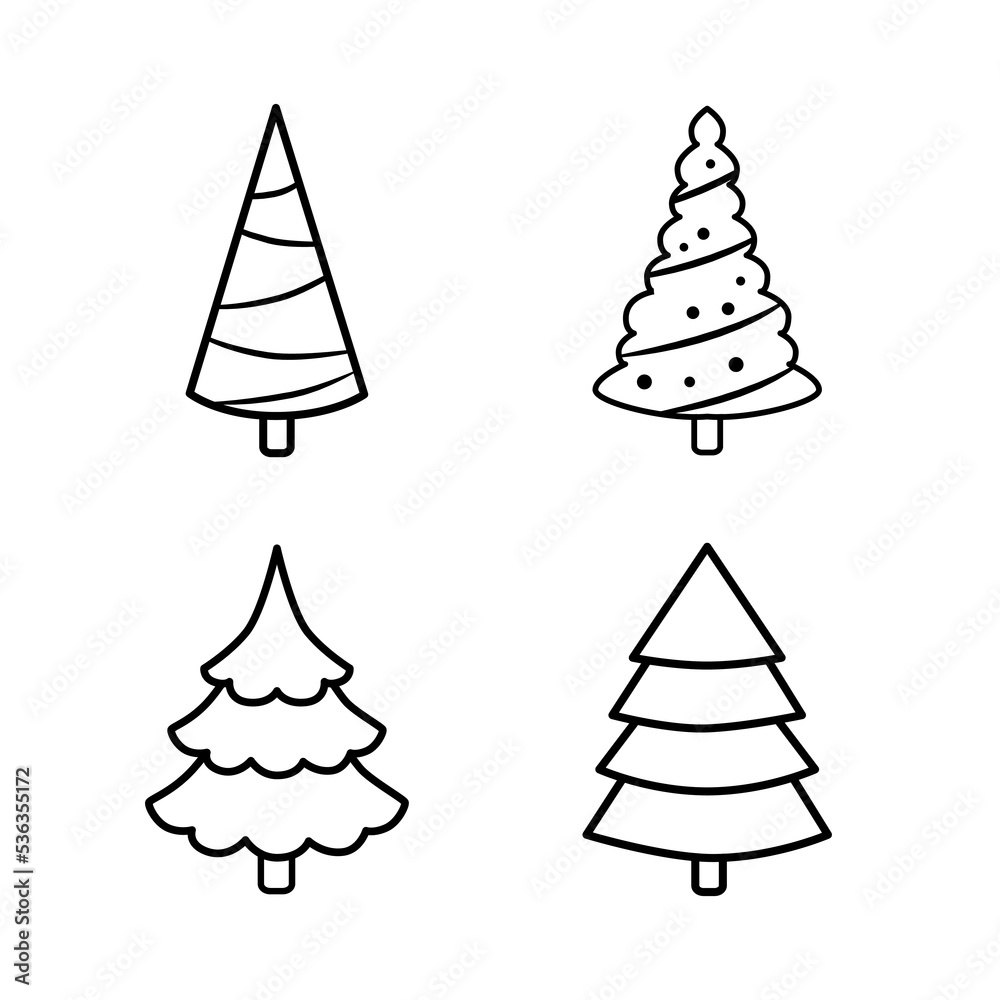 Fir tree black line icon set. Pine illustration isolated on white background. Outline simple vector drawing. Abstract fir tree illustration. Winter line icon Fir tree black line icon set. Pine illustration isolated on white background. Outline simple vector drawing. Abstract fir tree illustration. Winter line icon