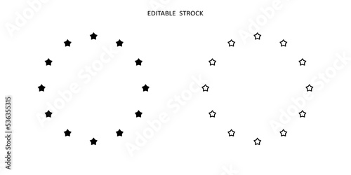 Star in circle icon set. Frame from stars isolated on white background. Abstract decorative pattern. Circle with black star icon. Vector logo