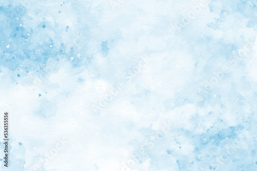Abstract blue winter watercolor background. Sky pattern with snow. Light blue watercolour paper texture background. Vector water color design illustration