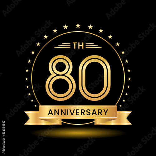 80th Anniversary, Perfect template design for anniversary celebration with gold color for booklet, leaflet, magazine, brochure poster, web, invitation or greeting card. Vector template