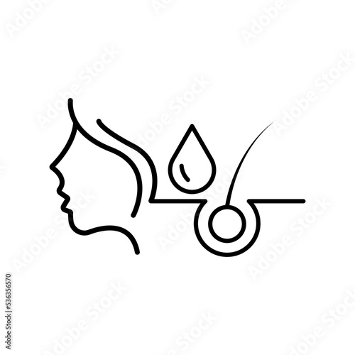 Hair care vector icon black outline EPS 10. Serum oil drop illustration. Beauty and medicine, treatment concept. Mesotherapy, hair strengthening symbol. Flat isolated sign on white for web, app, dev