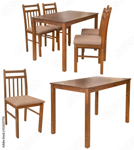 A set of kitchen furniture from a table and chairs. Isolated from the background. Interior element