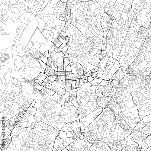 Area map of Karlsruhe Germany with white background and black roads