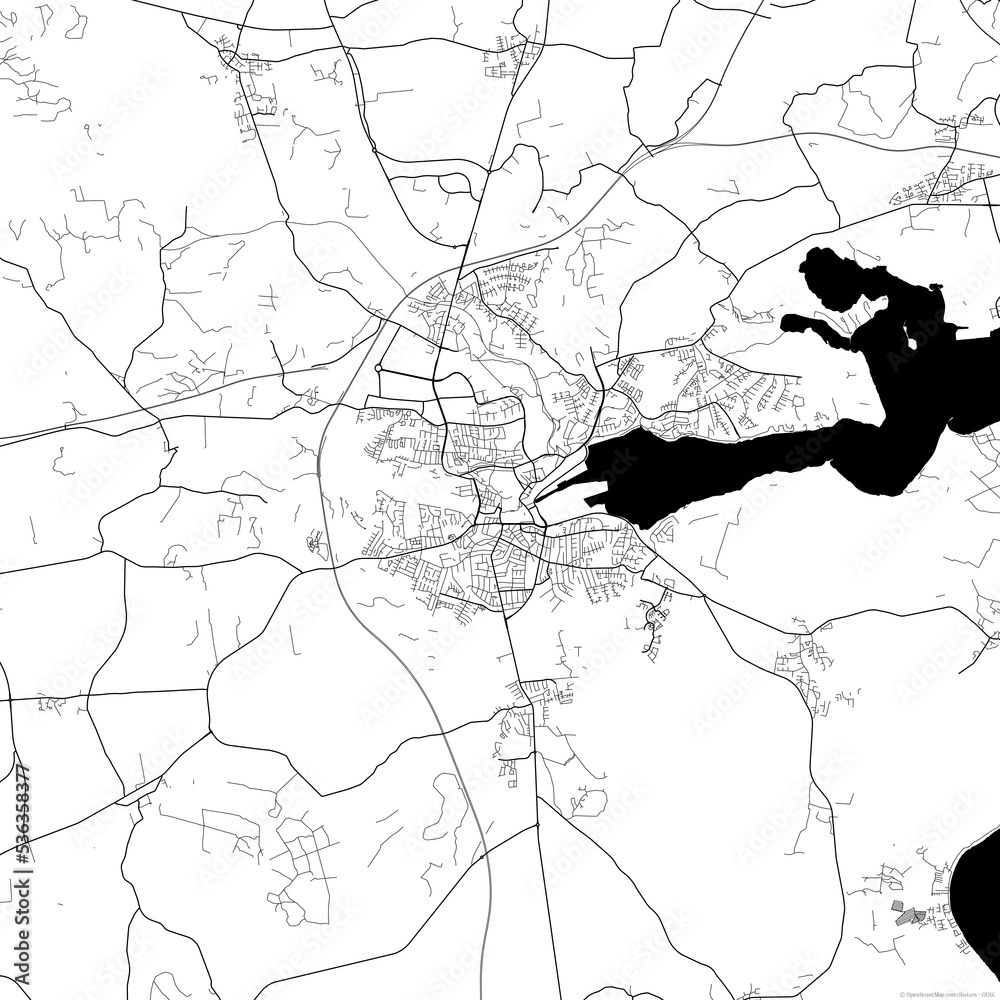 Area map of Kolding Denmark with white background and black roads