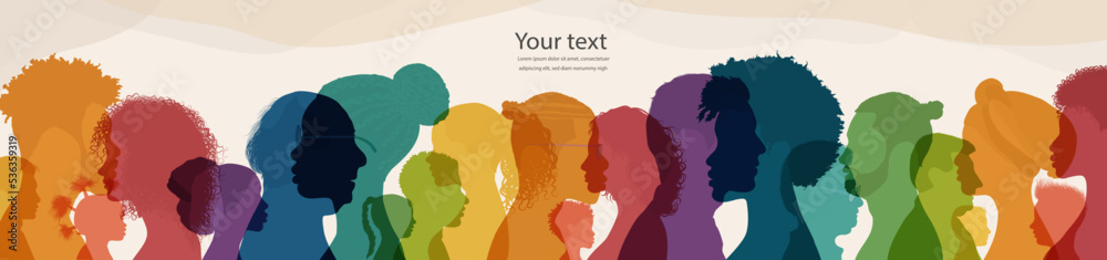 Group people diversity. Silhouette profile of men women children teenagers elderly. Various people of different ages. Different cultures. Racial equality concept. Multicultural society Group people diversity. Silhouette profile of men women children teenagers elderly. Various people of different ages. Different cultures. Racial equality concept. Multicultural society