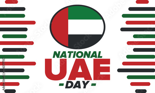 National Day in United Arab Emirates. National happy holiday, celebrated annual in December 2. UAE flag. Patriotic elements. Poster, card, banner and background. Vector illustration