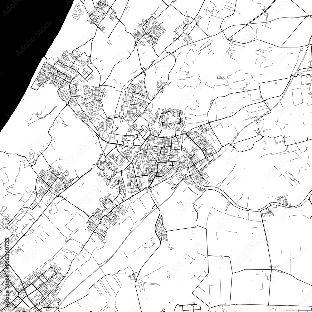 Area map of Leiden Netherlands with white background and black roads Area map of Leiden Netherlands with white background and black roads