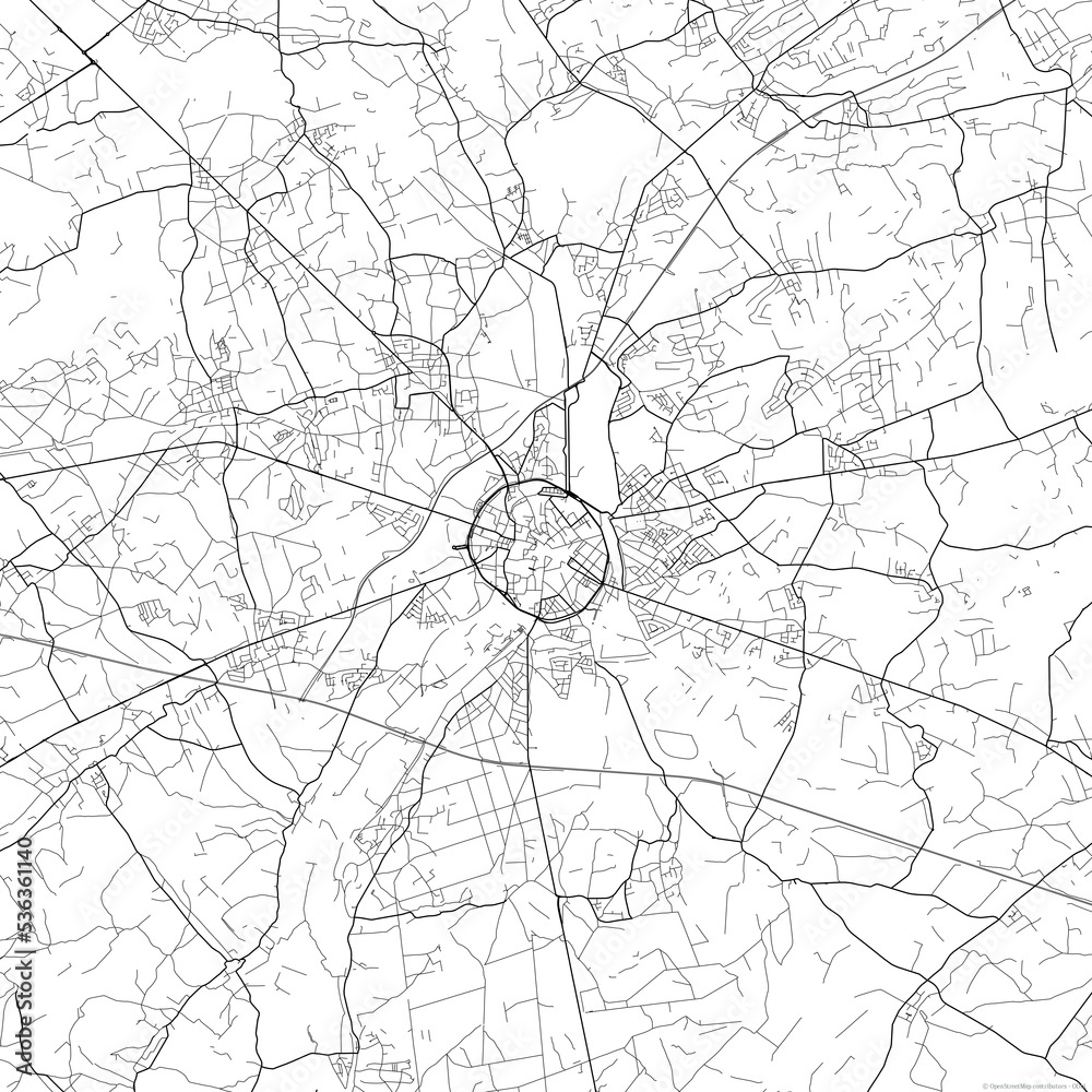 Area map of Leuven Belgium with white background and black roads