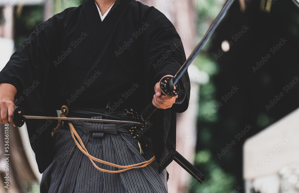 二刀を構える人物（Demonstration of two katana sword）	