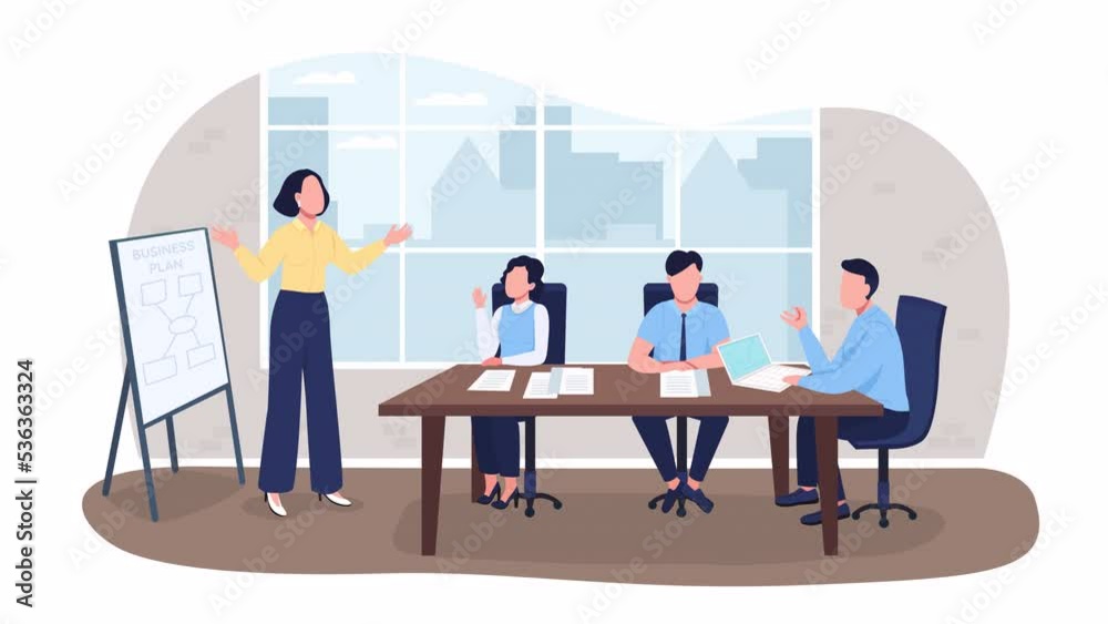 Animated get fired isolated scene. Bad presentation at work. Poor performance. Looped flat 2D characters 4k video footage with alpha channel. Colorful illustration for mobile, website, animation