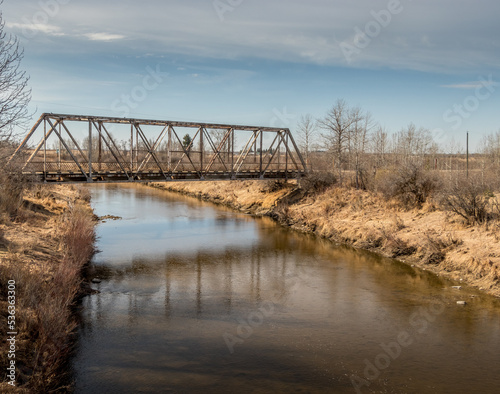 Red Deer River flows through the town Markerville Alberta Canada © David