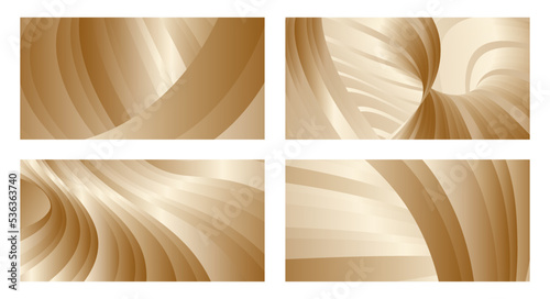 Gradient waves with silk gold glitter. Set of 4 abstract designs for cover, banner, background