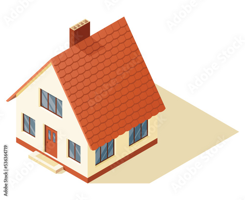 Isometric house. 3D Cottage. Vector illustration on white background. For real estate brochure or others works. Property construction or rent concept