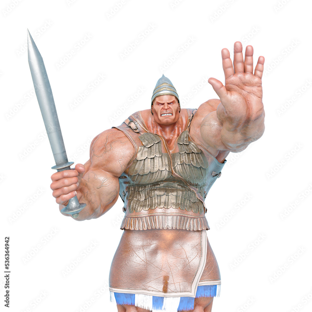 Fotografie goliath is saying hey stop there in white background
