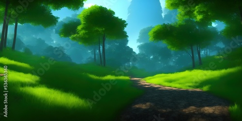 Beautiful landscape for printing. Walking path in the mountain forest.. High quality Illustration
