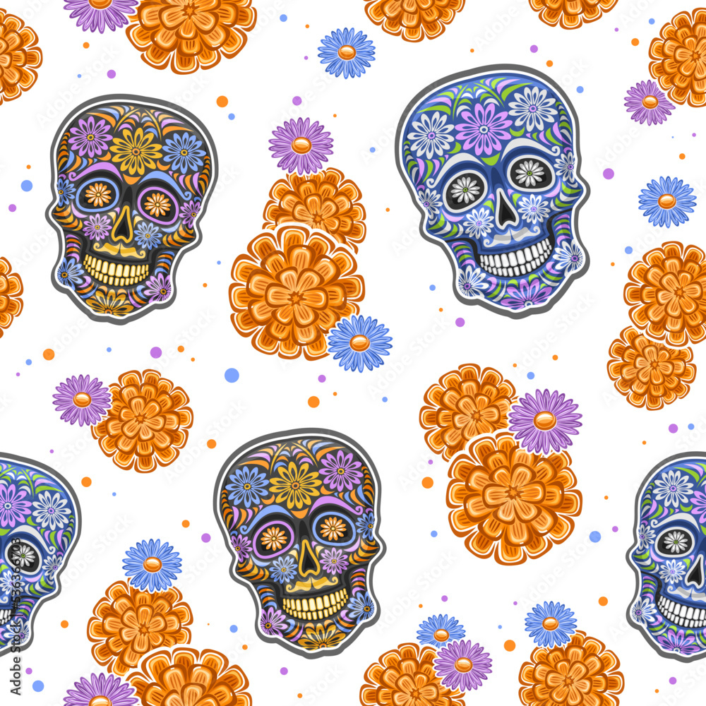 Vector Day of the Dead seamless pattern, square repeating background ...