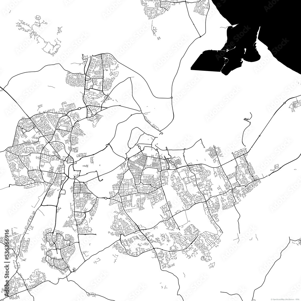 Fototapeta premium Area map of Middlesbrough United Kingdom with white background and black roads