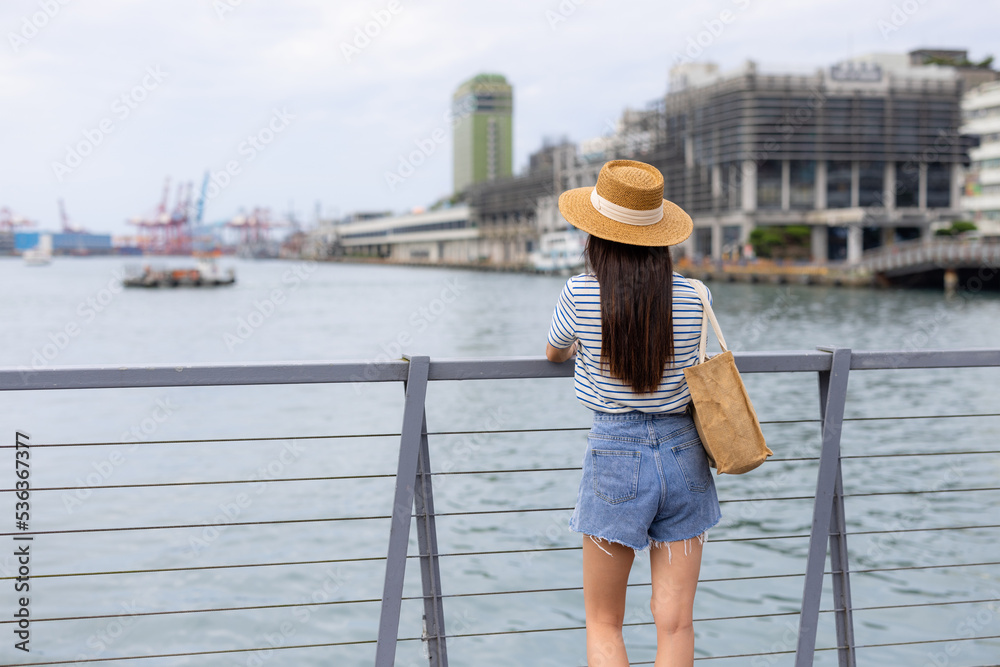 Tourist woman look at the sea in Keelung of Taiwan