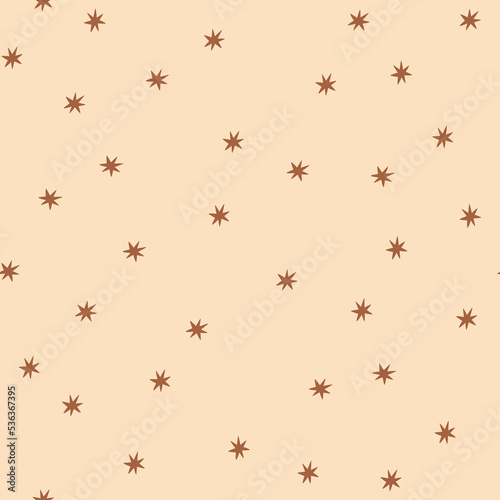 Boho Christmas pattern seamless with stars. Little stars repeated background. Cute hand drawing boho style prints. Vector illustration. Wrapping paper fabric, textile. Winter holidays print.